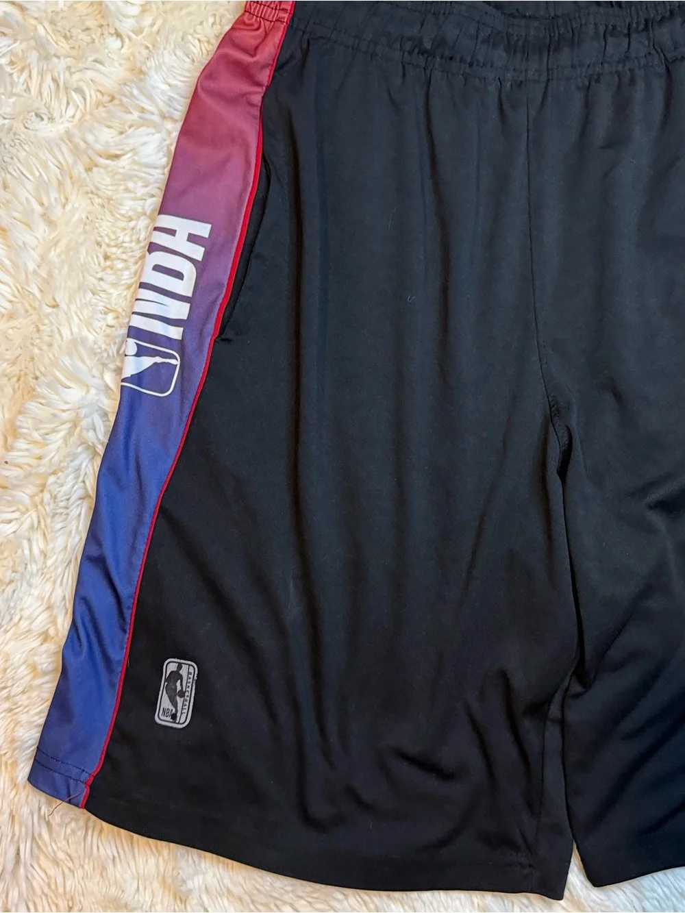 NBA men’s shorts size large Black/red/purple no liner 10” inseam